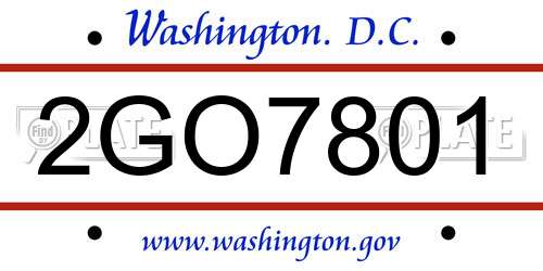 2GO7801 District Of Columbia License Plate