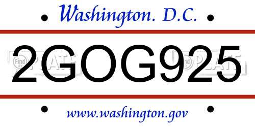2GOG925 District Of Columbia License Plate