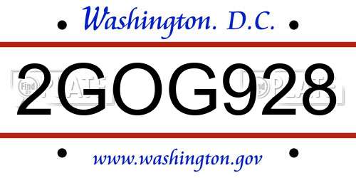 2GOG928 District Of Columbia License Plate
