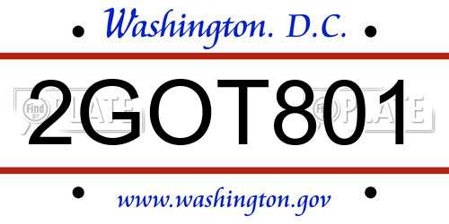 2GOT801 District Of Columbia License Plate