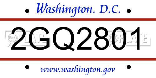 2GQ2801 District Of Columbia License Plate