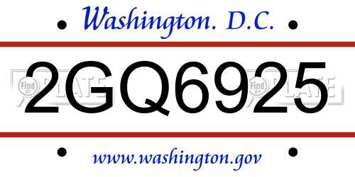 2GQ6925 District Of Columbia License Plate