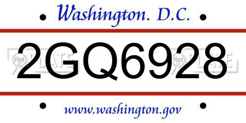 2GQ6928 District Of Columbia License Plate