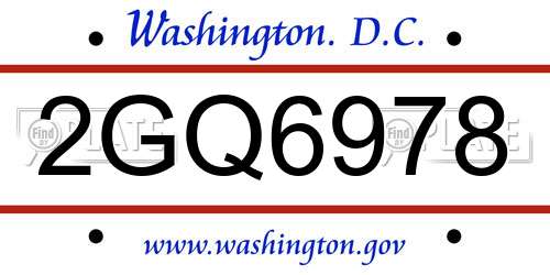2GQ6978 District Of Columbia License Plate