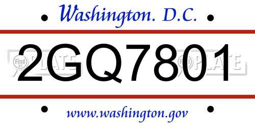 2GQ7801 District Of Columbia License Plate