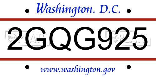 2GQG925 District Of Columbia License Plate