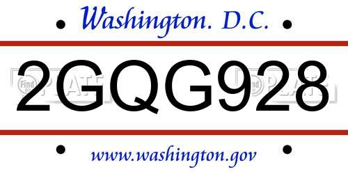 2GQG928 District Of Columbia License Plate