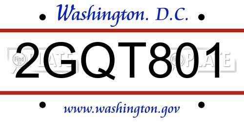 2GQT801 District Of Columbia License Plate