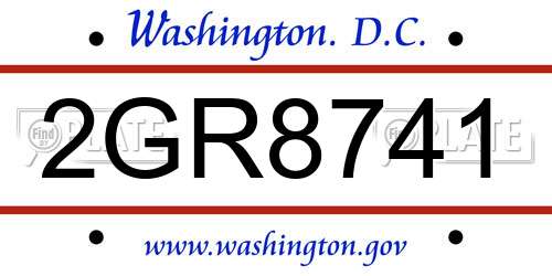 2GR8741 District Of Columbia License Plate