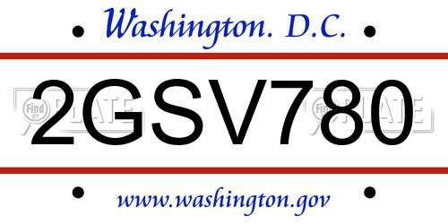 2GSV780 District Of Columbia License Plate