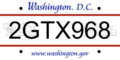 2GTX968 District Of Columbia License Plate