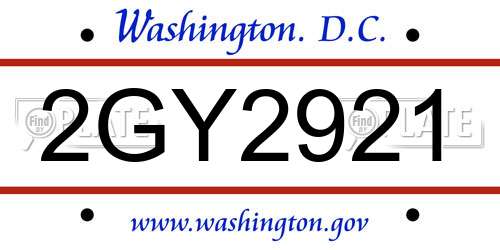 2GY2921 District Of Columbia License Plate