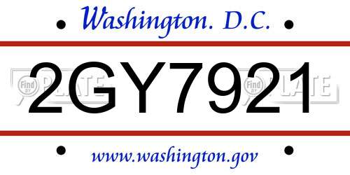 2GY7921 District Of Columbia License Plate