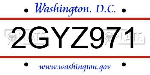 2GYZ971 District Of Columbia License Plate