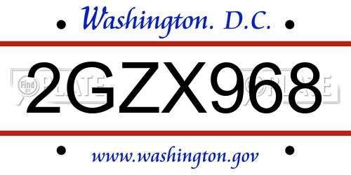2GZX968 District Of Columbia License Plate