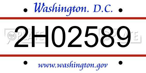 2H02589 District Of Columbia License Plate
