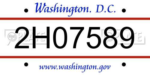 2H07589 District Of Columbia License Plate