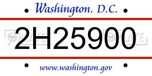 2H25900 District Of Columbia License Plate