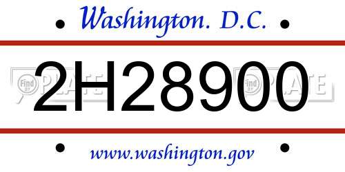 2H28900 District Of Columbia License Plate