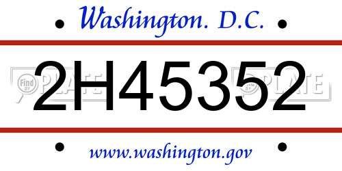 2H45352 District Of Columbia License Plate