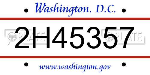 2H45357 District Of Columbia License Plate
