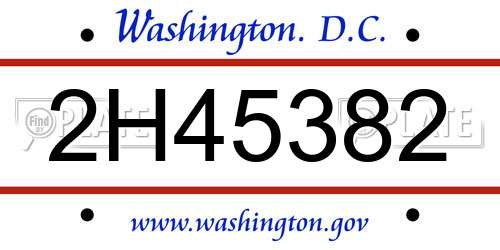 2H45382 District Of Columbia License Plate