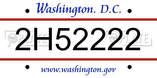 2H52222 District Of Columbia License Plate