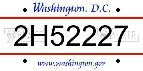 2H52227 District Of Columbia License Plate
