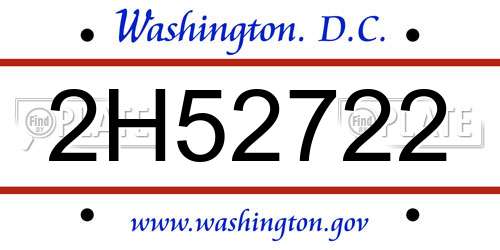 2H52722 District Of Columbia License Plate