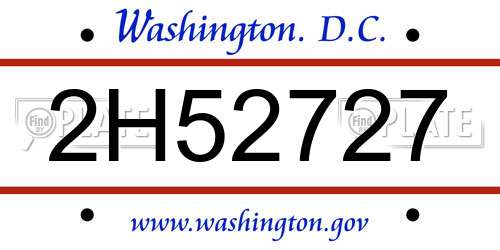 2H52727 District Of Columbia License Plate