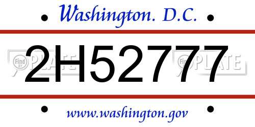 2H52777 District Of Columbia License Plate