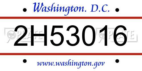 2H53016 District Of Columbia License Plate