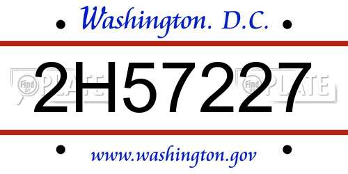 2H57227 District Of Columbia License Plate