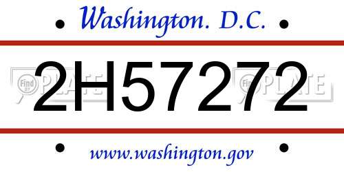 2H57272 District Of Columbia License Plate