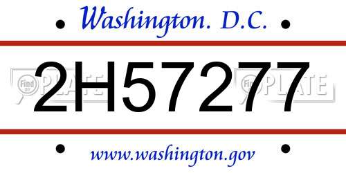 2H57277 District Of Columbia License Plate