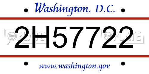 2H57722 District Of Columbia License Plate