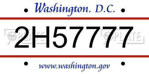 2H57777 District Of Columbia License Plate