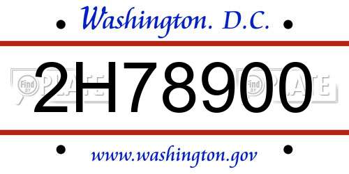 2H78900 District Of Columbia License Plate
