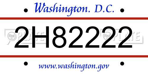 2H82222 District Of Columbia License Plate