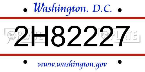 2H82227 District Of Columbia License Plate