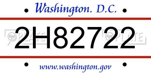 2H82722 District Of Columbia License Plate