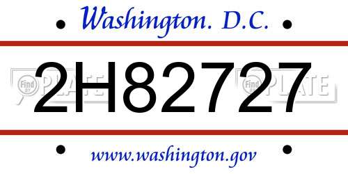 2H82727 District Of Columbia License Plate