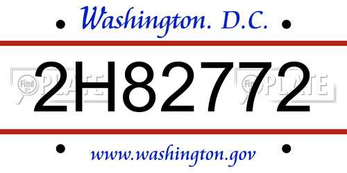 2H82772 District Of Columbia License Plate
