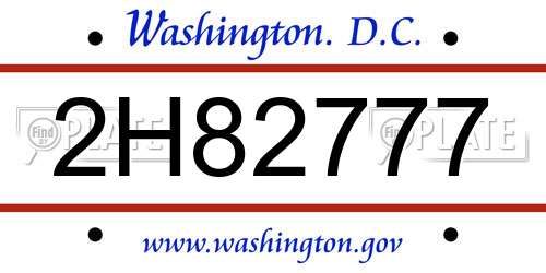 2H82777 District Of Columbia License Plate