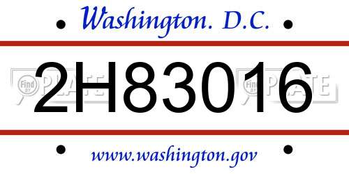 2H83016 District Of Columbia License Plate