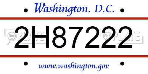 2H87222 District Of Columbia License Plate