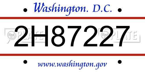 2H87227 District Of Columbia License Plate