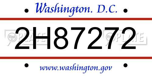 2H87272 District Of Columbia License Plate