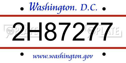 2H87277 District Of Columbia License Plate