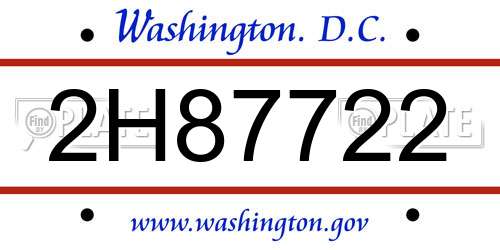 2H87722 District Of Columbia License Plate